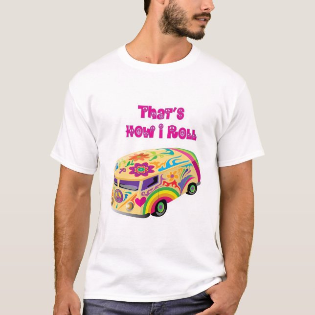 hippie van retro how i roll t shirt (Framsida)