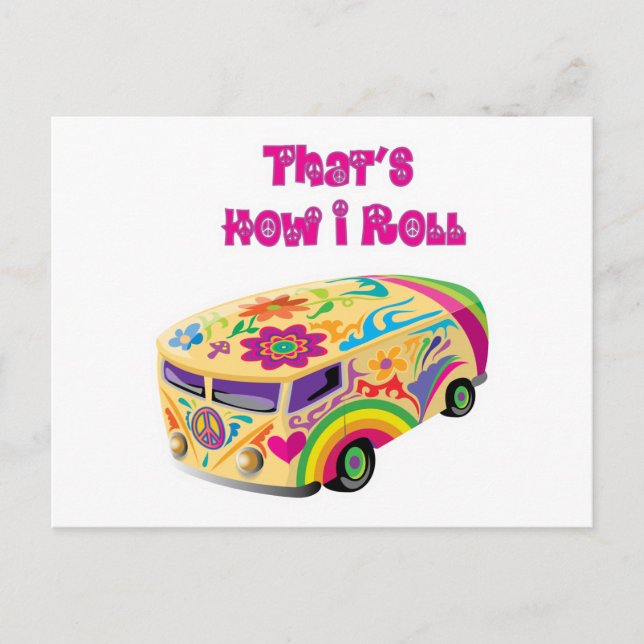 hippie van retro how i roll vykort (Framsida)