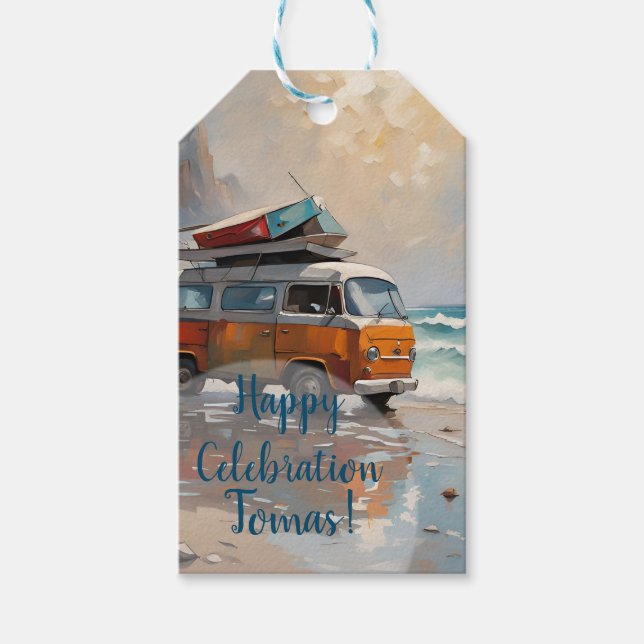 Hippie Van Sjölandskap Resenär Stämning Konst  Presentetikett (Framsidan)