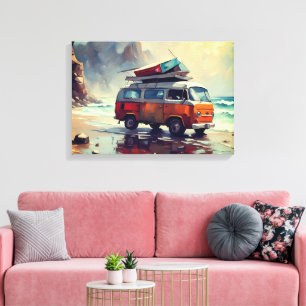 Hippie Van Sjölandskap Traveler Mood Art Canvastryck