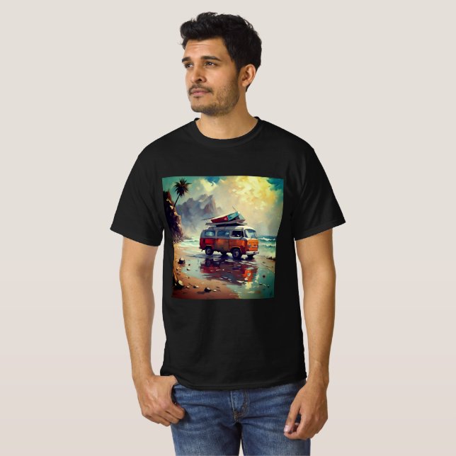 Hippie Van Sjölandskap Traveler Mood Art T Shirt (Hel framsida)