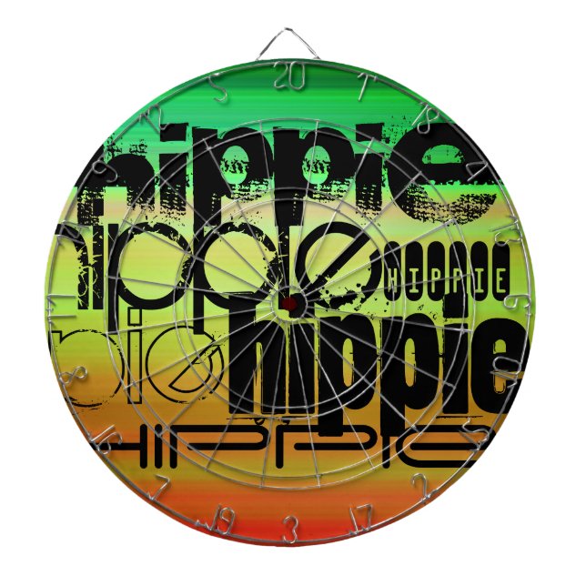 Hippie; Vibrant Grönt, Orange och Gult Piltavla (Framsidan)