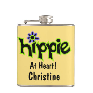 Hippie vid Heart Gult Art Namn Personlig Fickplunta