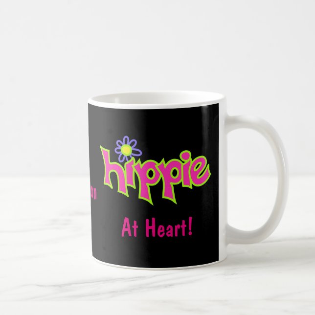 Hippie vid Heart Shock rosa Art Namn Personlig Kaffemugg (Höger)