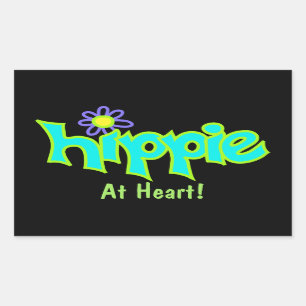 Hippie vid Heart Turcos Art på Black Anpassningsba Rektangulärt Klistermärke