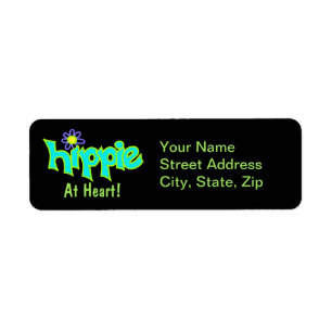 Hippie vid Heart Turcos Black Art Anpassningsbar Returadress Etikett