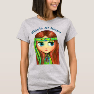 Hippie vid hjärtats Grönt Fredstecken Stapelbandsl T Shirt