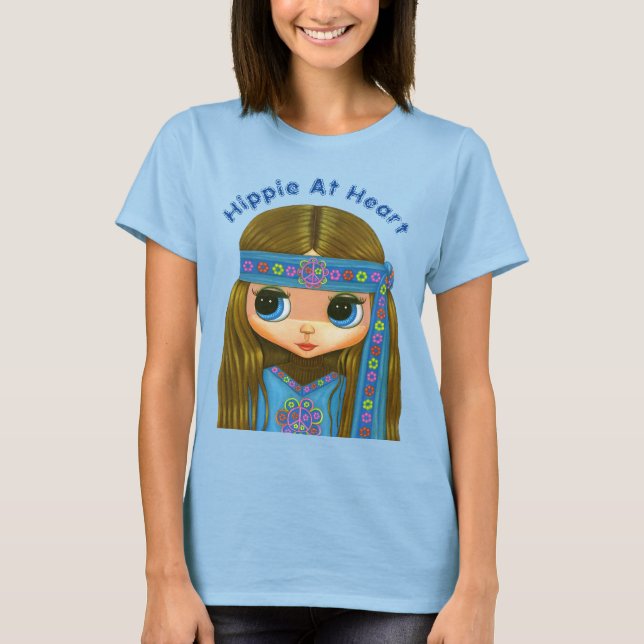 Hippie vid hjärtklappning Stort öga blå Hippie-Chi T Shirt (Framsida)