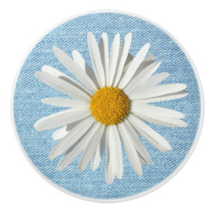 Hippie Vit Prästkrage Blomning Ljusblå Denim Knopp