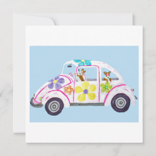 Hippie Welsh Corgis i sin Flower Child Kärleksbil Inbjudningar