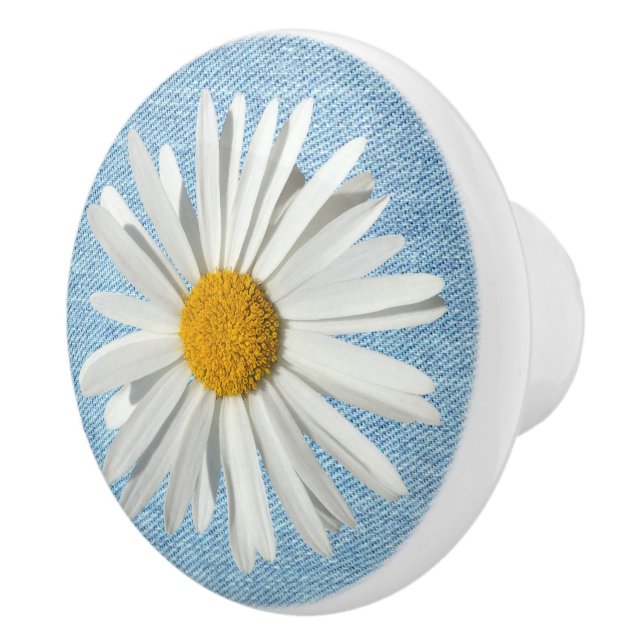 Hippie White Daisy Flower Blommar Blek Blue Denim Knopp (Höger)