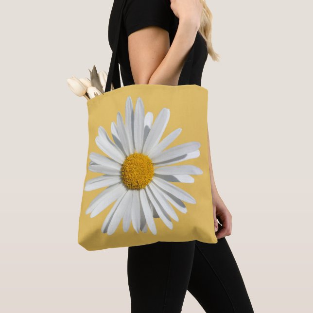 Hippie White Daisy Flower Blommar - Trendig Mode Tygkasse (Närbild)