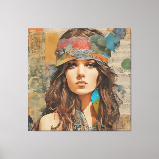 Hippie Woman Collage 1970-talet Canvastryck (Framsida)