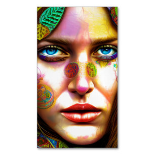 Hippie Women Porträtt Graphic Magnetiska Visitkort