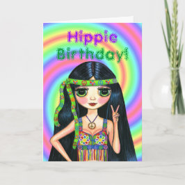 Hippiefödelsedag! Gullig Psychedelic Hippieflicka Kort