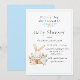 Hippity Skutt Bunny Blue Modern Baby Shower Inbjudningar