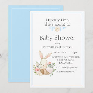 Hippity Skutt Bunny Blue Modern Baby Shower Inbjudningar