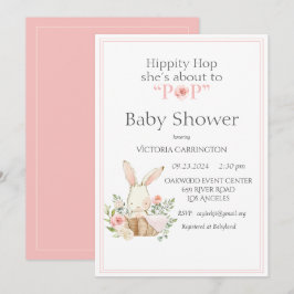 Hippity Skutt Bunny Rosa Modern Baby Shower Inbjudningar