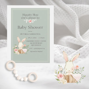 Hippity Skutt Bunny Watercolor Modern Baby Shower Inbjudningar