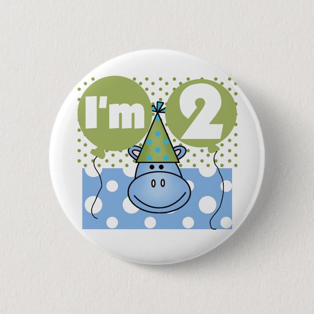 Hippo 2:a födelsedag Tshirts och gåvor Knapp (Framsida)