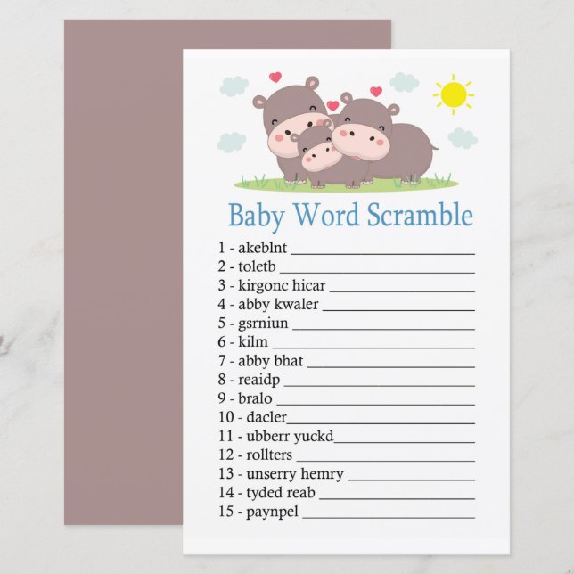 Hippo Baby ord scramble-spel (Fram/baksida)