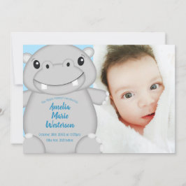 Hippo Baby Shower Blue Inbjudningar