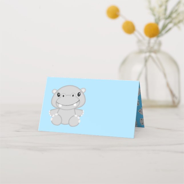 Hippo Baby Shower Blue Placeringskort (Framsida)