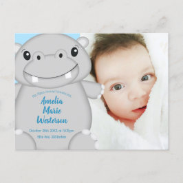 Hippo Baby Shower Blue Vykort
