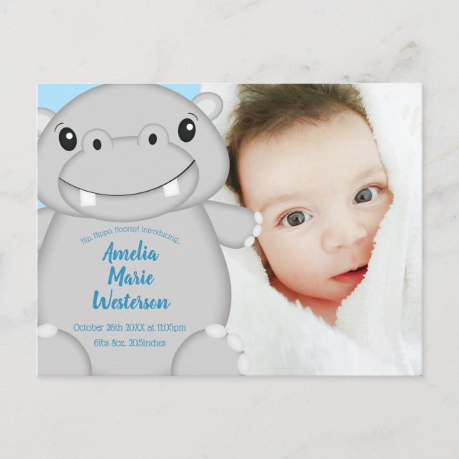 Hippo Baby Shower Blue Vykort (Framsida)