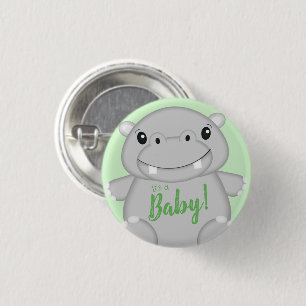 Hippo Baby Shower-Grönt Knapp