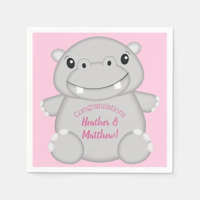 Hippo Baby Shower Rosa Pappersservett (Framsidan)