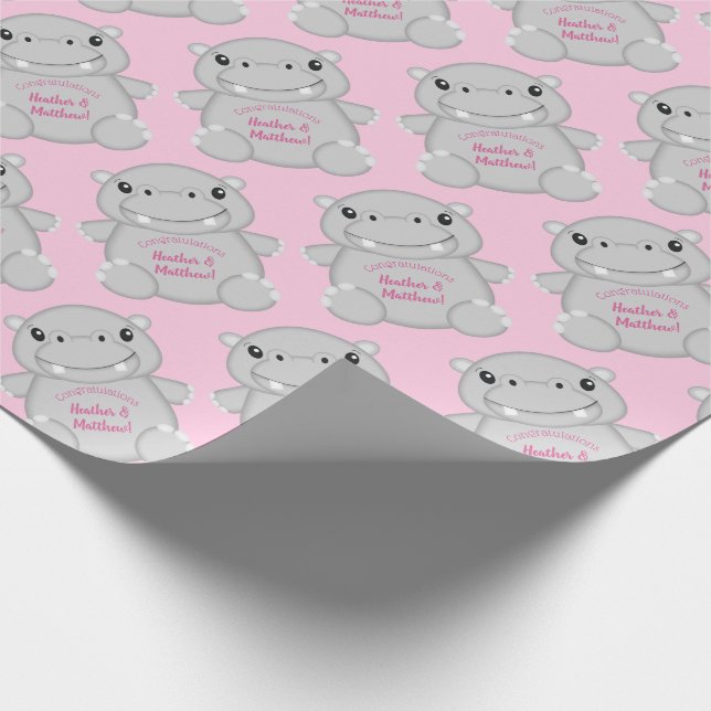 Hippo Baby Shower Rosa Presentpapper (Hörn)