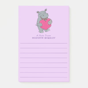 Hippo Barn Cute Valentine Day Post-it Notes Block