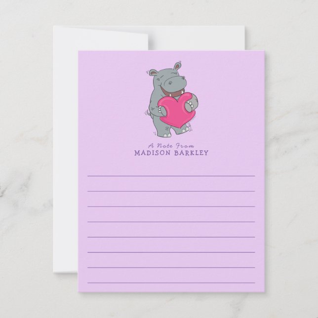 Hippo Barn Cute Valentine Day Stationary Card Tack Kort (Framsida)