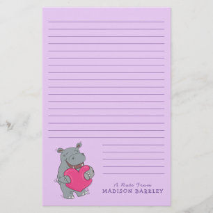 Hippo Barn Cute Valentine Day Stationery Brevpapper