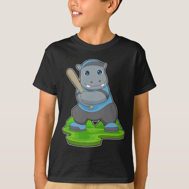 Hippo Baseball Baseball fladdermus T Shirt (Framsida)