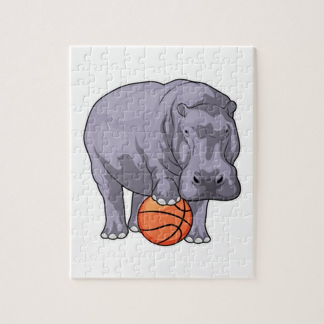 Hippo Basketball-spelare Basketball Pussel (Vertikal)