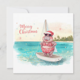 Hippo Bikini Christmas Sailling Julkort