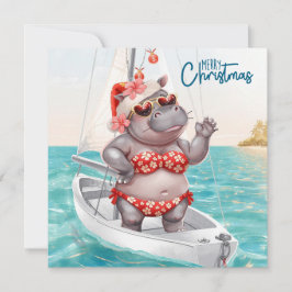 Hippo Bikini Christmas Sailling Julkort