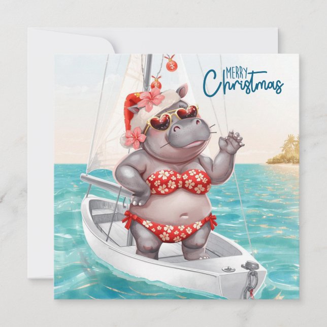 Hippo Bikini Christmas Sailling Julkort (Framsida)