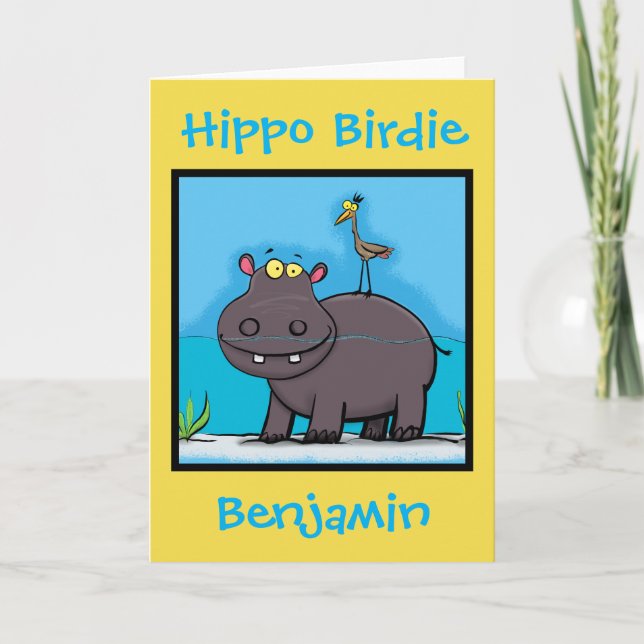 Hippo birdie lustig tecknad födelsedagskort kort (Framsida)