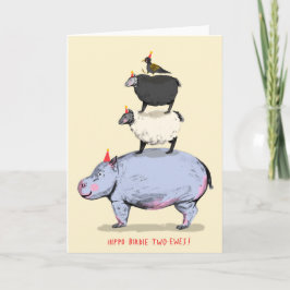 Hippo, Birdie, två tackor! Födelsedagskort Kort