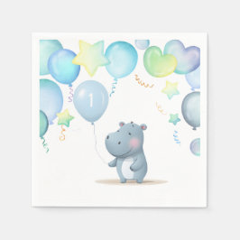 Hippo Birthday blå Pappersservett