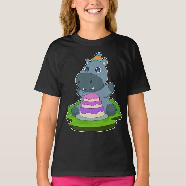 Hippo Birthday Cake T Shirt (Framsida)