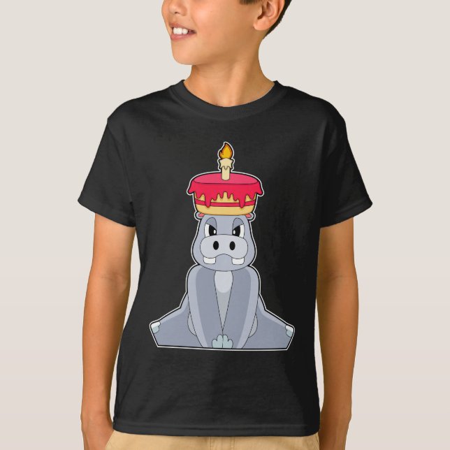 Hippo Birthday Candle Cake T Shirt (Framsida)