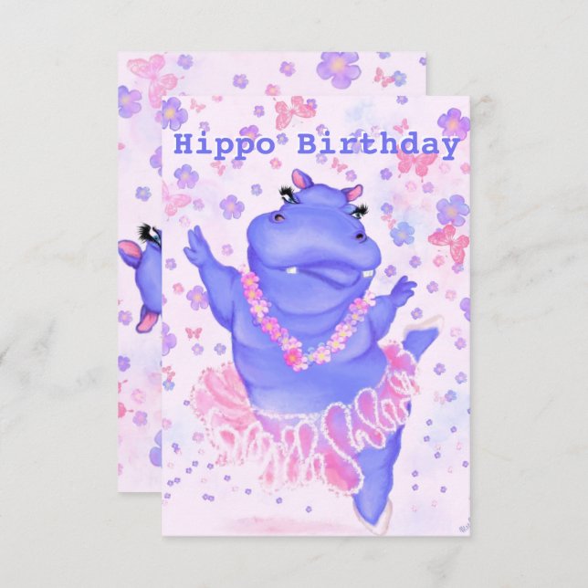 Hippo Birthday Card Ballerina Hippo Ballet Dancer (Fram/baksida)
