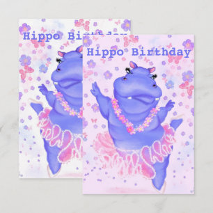 Hippo Birthday Card Ballerina Hippo - ditt namn