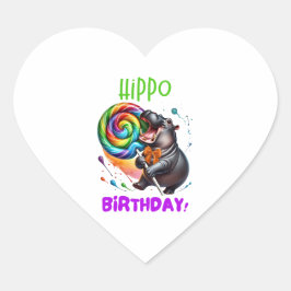 Hippo Birthday Cheerful, Colorful Candy Swirl | Hjärtformat Klistermärke