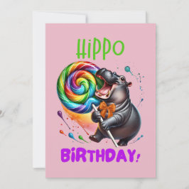 Hippo Birthday Cheerful, Colorful Candy Swirl | Inbjudningar