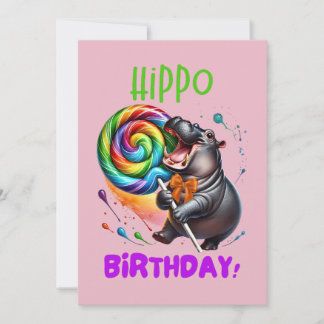 Hippo Birthday Cheerful, Colorful Candy Swirl | Inbjudningar